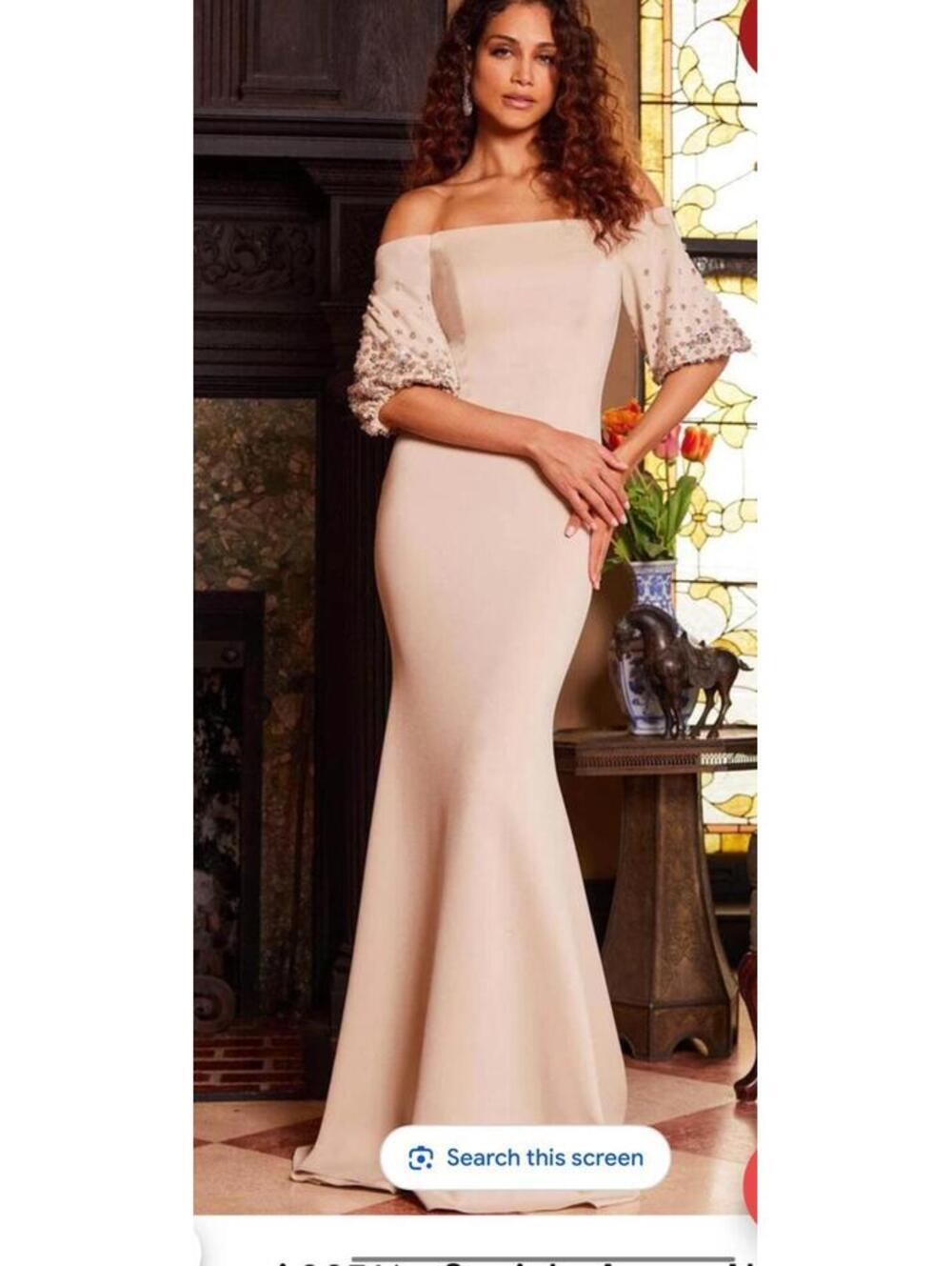 Jovani 09516 cream off-the-shoulder beaded occasion evening gown see description